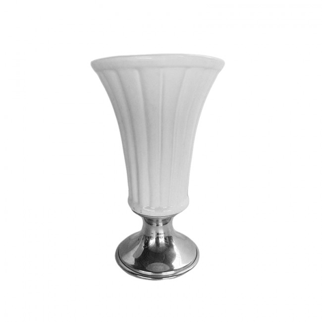 Vaso Cerâm Branco Base Inox 20x30cm