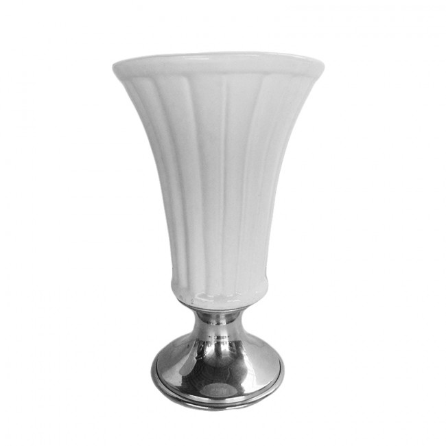 Vaso Cerâm Branco Base Inox 22x34cm