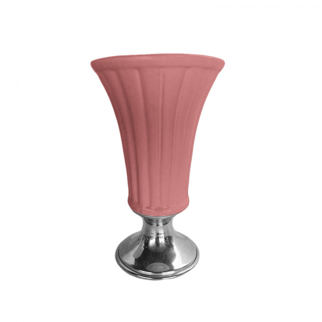 Vaso Cerâm Rosa Base Inox 20x30cm