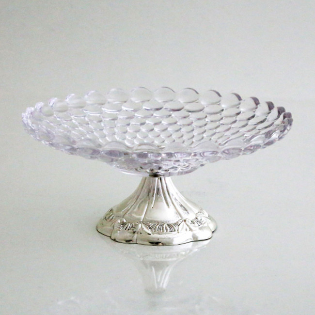 Bandeja Cristal Red Gotas Pé Prata 24x11cm