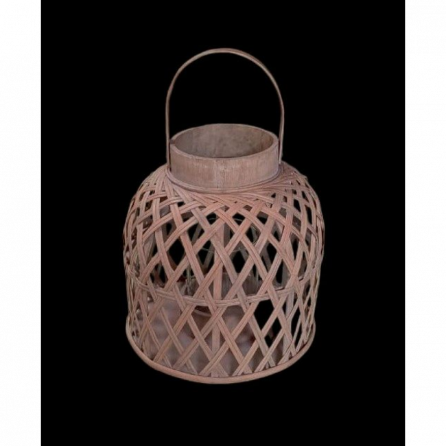 Lanterna Mad/bambú c/cilindro vidro 26x38cm - 2 peças
