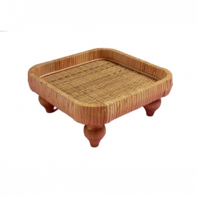 Bandeja Quad Madeira/Ratan 25x10cm