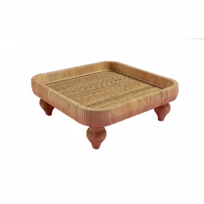 Bandeja Quad Madeira/Ratan 30x10cm