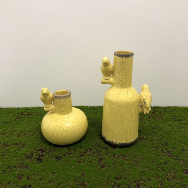Pote craquelado pássaro amarelo (M)