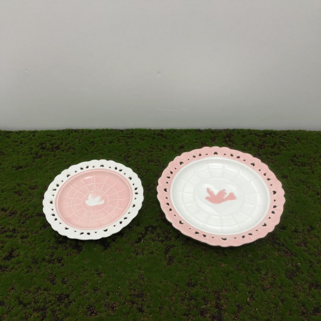 Prato divino porcelana borda rosa (M)
