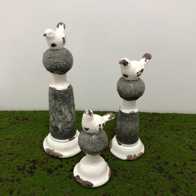 Trio pedestal pássaro mosaico