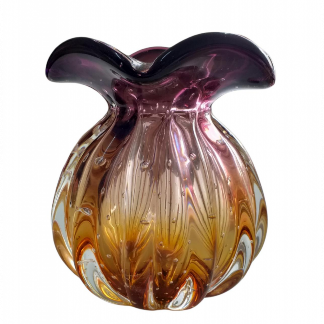 VASO MURANO FRUFRU BOLINHA LILÁS COM AMBAR  P