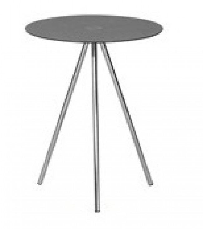MESA LATERAL PARIS CROMADA COM TAMPO DE VIDRO, MEDINDO 42CM DIÂM X 52,5CM ALT + TAMPO DE VIDRO REDONDO