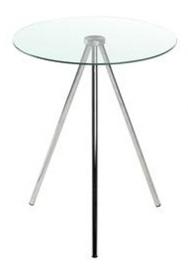 MESA LATERAL PARIS CROMADA COM TAMPO DE VIDRO, MEDINDO 42CM DIÂM X 52,5CM ALT + TAMPO DE VIDRO REDONDO
