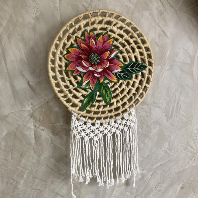 [encontrar item]  Peneira Clara [Tipo Disco] P - Flor Vermelha + Macramê