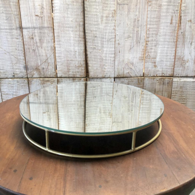 Boleira Geométrica c/ Espelho Prata - 35 cm Alta