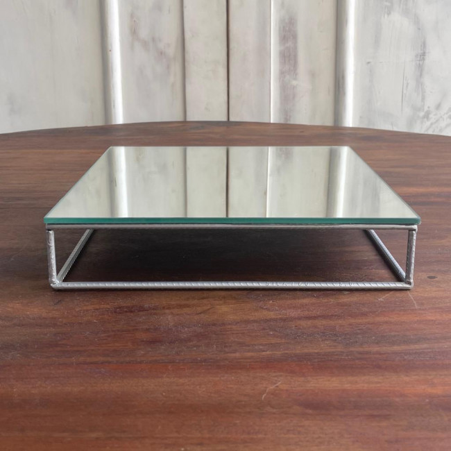 Bandeja Geométrica Cubo Prata M [Quadrada Alta]