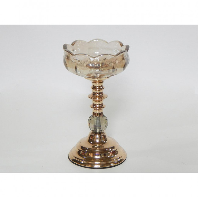 SUPORTE DOCE VIDRO FLOR DOURADO BASE ALTA