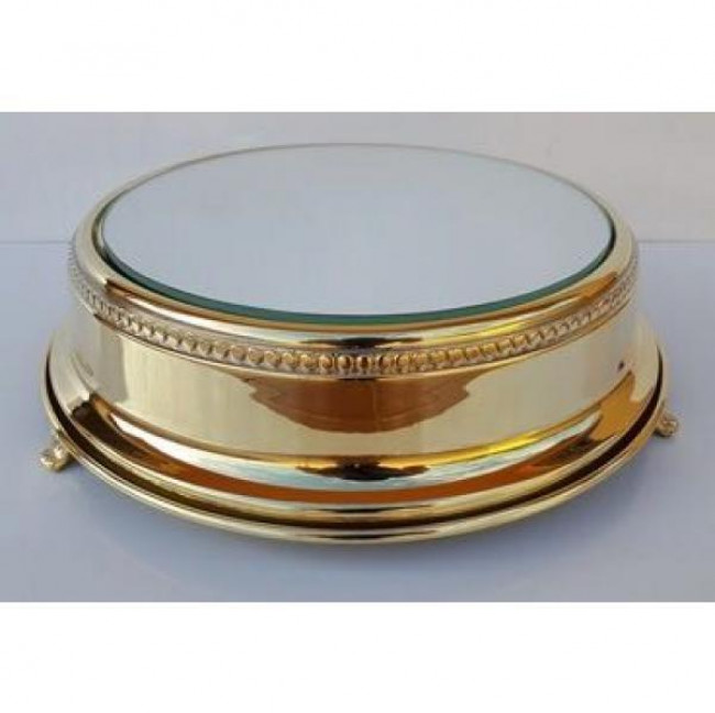 BOLEIRA CHIC DOURADA COM BASE EM ESPELHO 30CM
