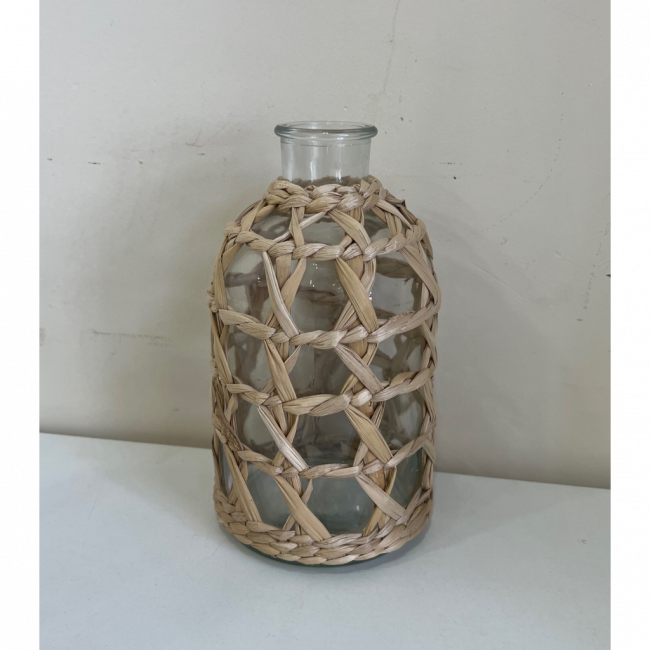 VASO GARRAFA TRAMA DE PALHA (26CM) - G