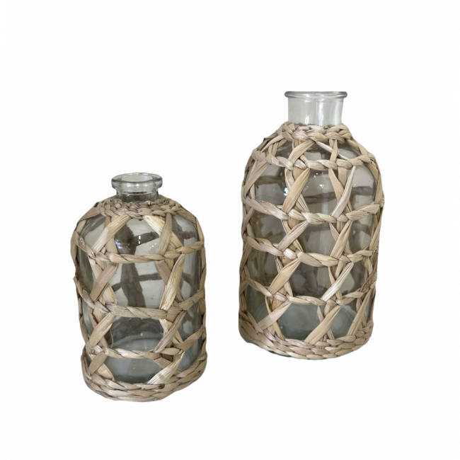 VASO GARRAFA TRAMA DE PALHA (26CM) - G