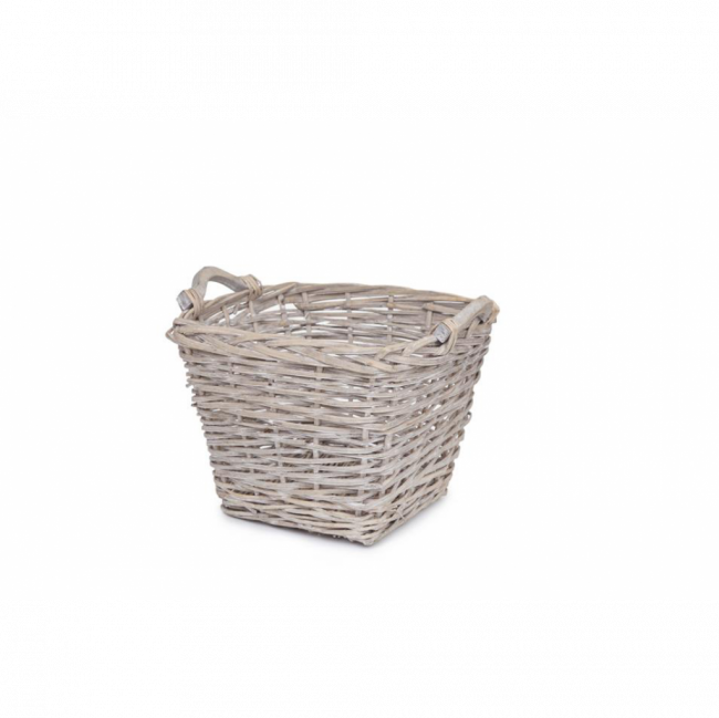 CESTA QUADRADA C/ ALÇA VIME CINZA TAM P (C 30 CM | L 30 CM | A 25 CM)