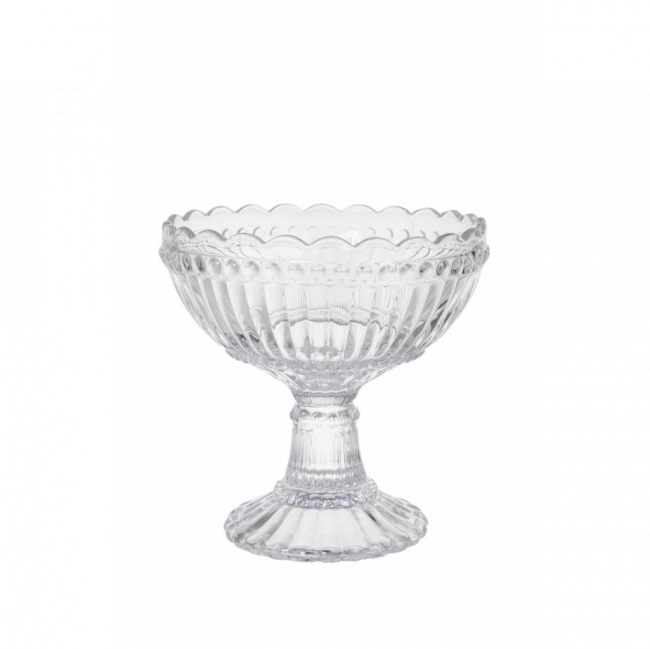 FRUTEIRA ONDULADA IRREGULAR C/ BOLINHAS CRISTAL TRANSPARENTE (D 18 CM | A 20 CM)