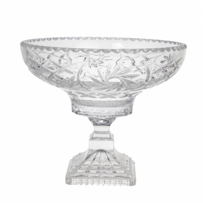FRUTEIRA LAPIDADA PÉ QUADRADO CRISTAL TRANSPARENTE TAM G (D 34 CM | A 27 CM)