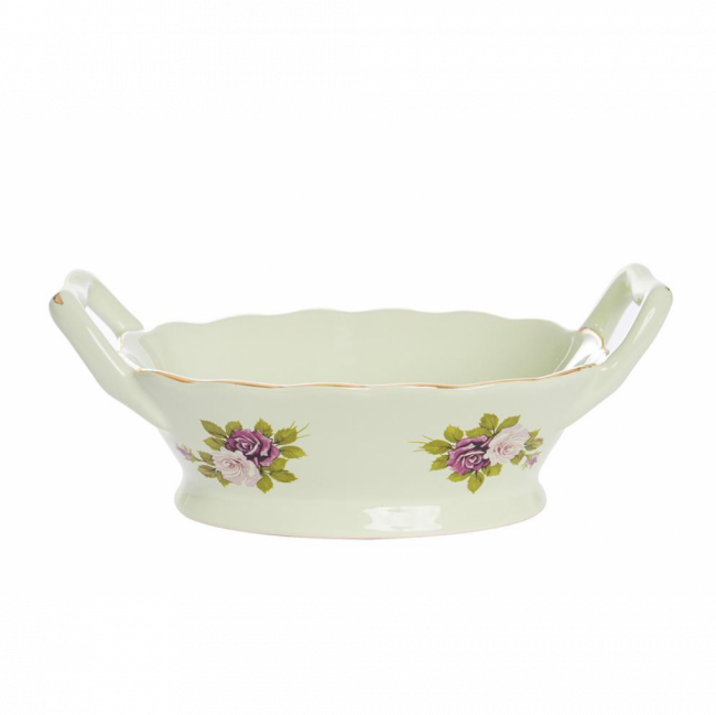 CONJUNTO FLORAL CESTA C/ ALÇA CERÂMICA VERDE LIMÃO (C 13 CM | L 10 CM | A 7 CM)