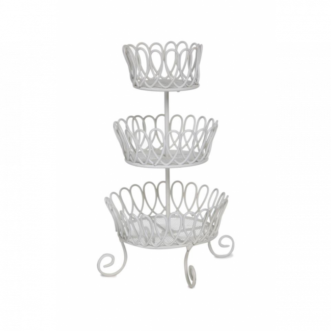FRUTEIRA ARAMADA FERRO BRANCA C/ PÉ (D 16 CM | A 30 CM)