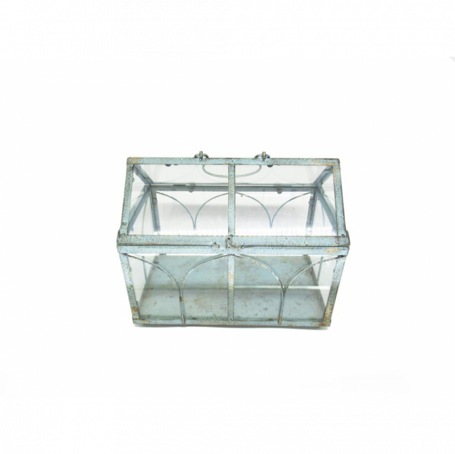 TERRÁRIO CASINHA VIDRO E FERRO AZUL TURQUESA TAM G (C 24 CM | L 21 CM | A 28 CM)