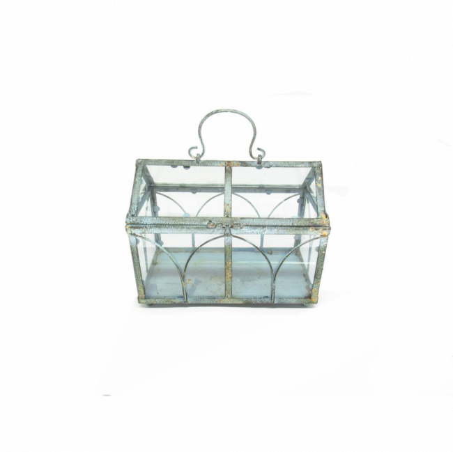 TERRÁRIO CASINHA VIDRO E FERRO AZUL TURQUESA TAM M (C 28 CM | L 15 CM | A 22 CM)
