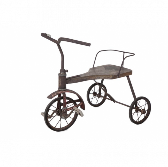 TRICICLO BANCO DE MADEIRA FERRO VINTAGE C/ PEDAL BRANCO (C 55 CM | L 40 CM | A 53 CM)