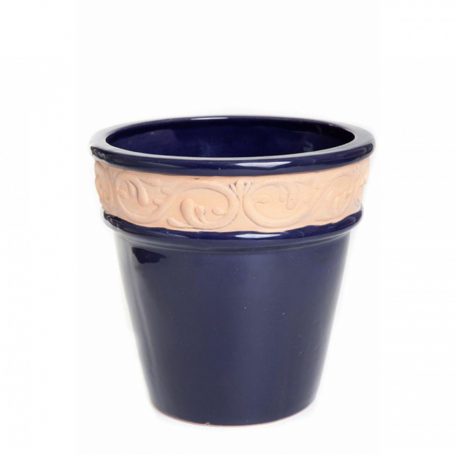VASO MAGNÓLIA CERÂMICA AZUL MARINHO BORDA ARABESCO TAM M (D 24 CM | A 23 CM)