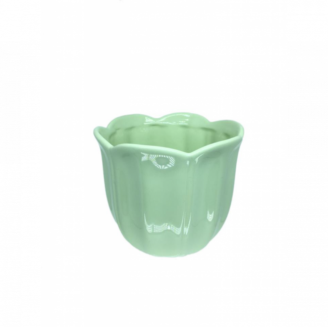 VASO PÉTALA CERÂMICA VERDE BEBÊ TAM G BAIXO (D 17 CM | A 15 CM)