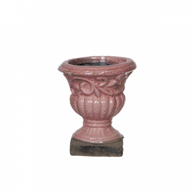 VASO TAÇA RÚSTICO C/ ARABESCOS CERÂMICA ROSA CHÁ (D 9 CM | A 14 CM)