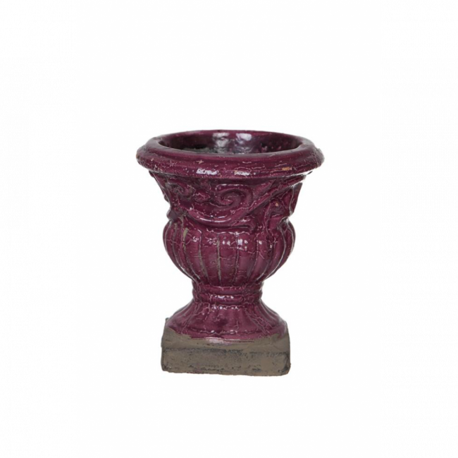 VASO TAÇA RÚSTICO C/ ARABESCOS CERÂMICA BORDÔ (D 8 CM | A 15 CM)