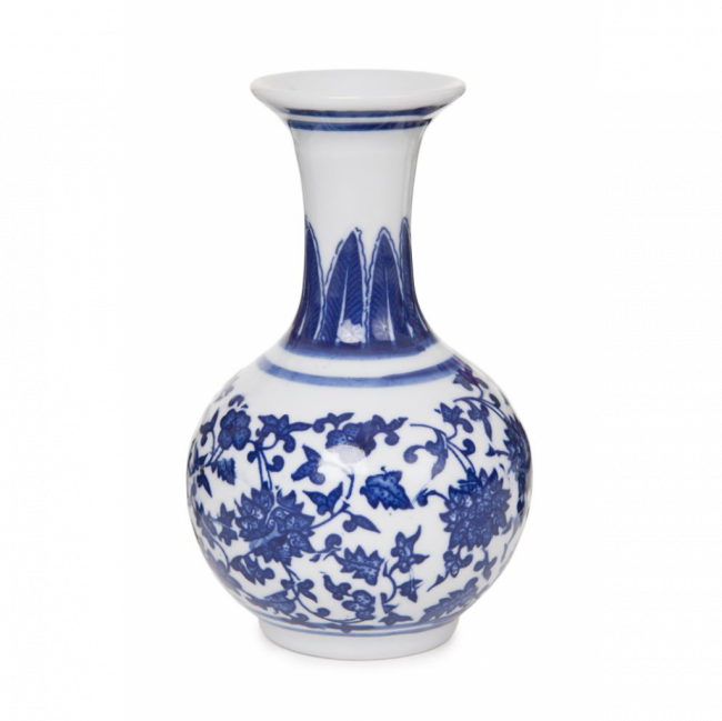 ROYAL BLUE COLLECTION VASO BOCA ESTREITA ALTA ARREDONDADO PORCELANA AZUL E BRANCO (D 8 CM | A 14 CM)