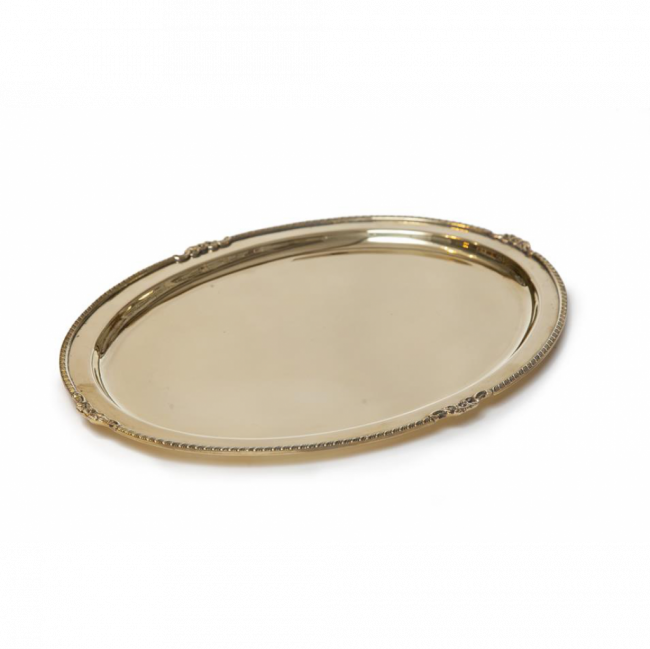 BANDEJA OVAL METAL DOURADO ENVELHECIDO TAM M (C 36 CM | L 28 CM | A 1 CM)