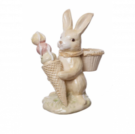 COELHO C/ SORVETE E CESTA NAS COSTAS PORCELANA CREME (C 18 CM | L 11 CM | A 23 CM)
