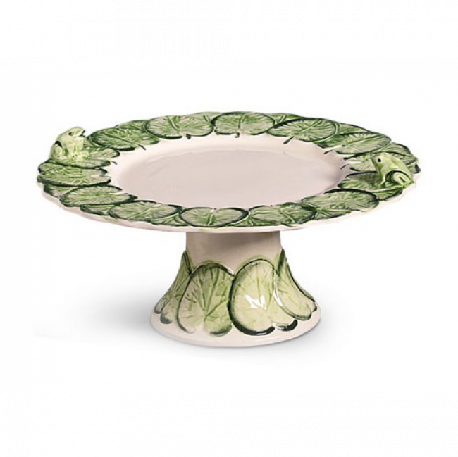 PORTA TORTA APLIQUE 2 SAPOS SAPO NA LAGOA CERÂMICA VERDE EBRANCO TAM M (D 30 CM | A 15 CM)
