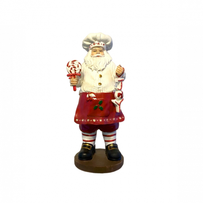 PAPAI NOEL SEGURANDO PIRULITO RESINA BRANCO E VERMELHO (C 9 CM | L 8 CM | A 24 CM)