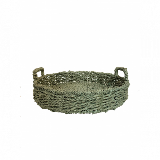 BANDEJA CESTA TRESSÉ PALHA VERDE CELADON TAM G (C 43 CM | L 36 CM | A 13 CM)