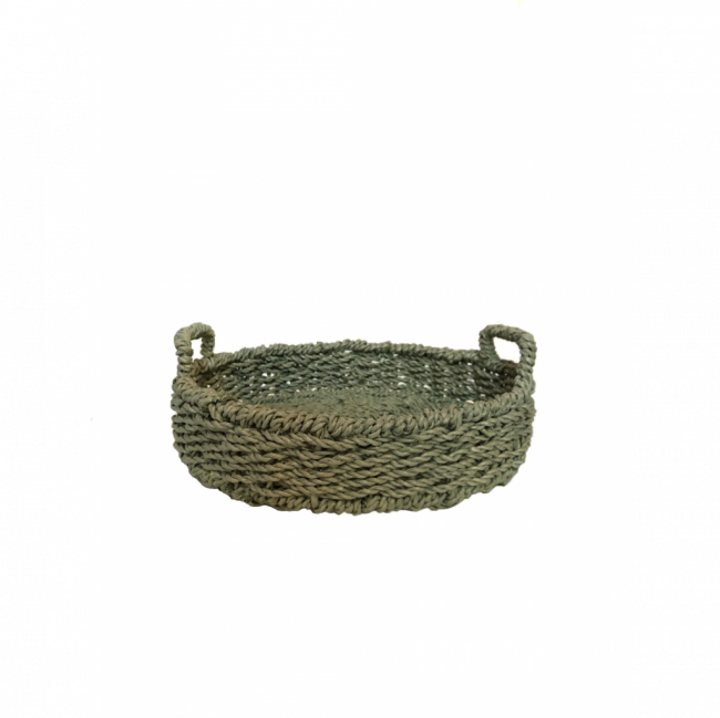 BANDEJA CESTA TRESSÉ PALHA VERDE CELADON TAM M (D 39 CM | A 13 CM)