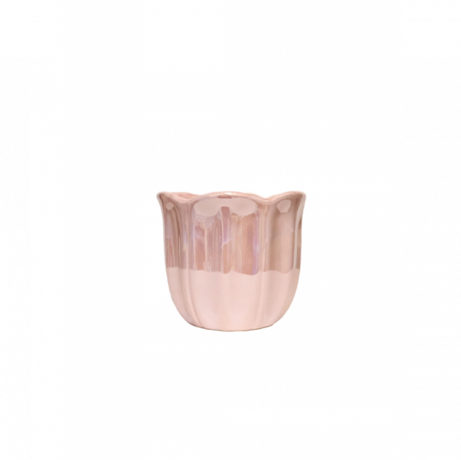 VASO PÉTALA CERÂMICA ROSA PEROLADO TAM G BAIXO (D 17 CM | A 15 CM)