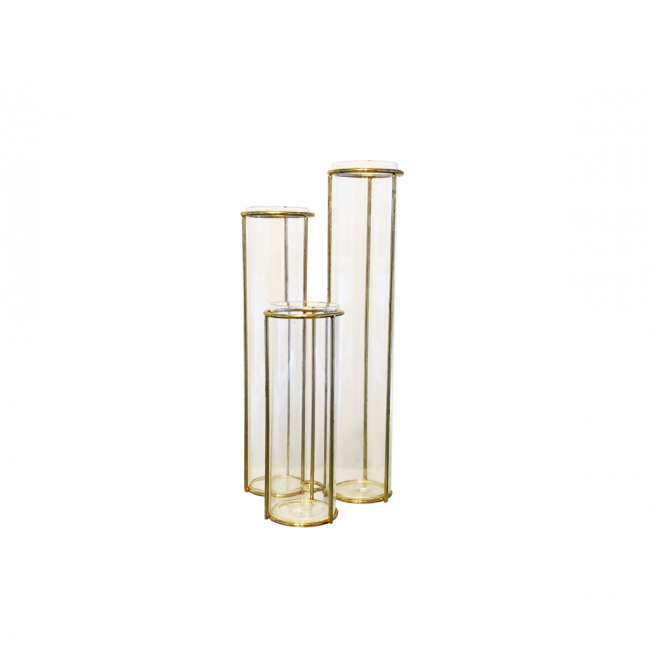 CONJUNTO TRIO TUBO DE ENSAIO VIDRO E METAL DOURADO (D 13 CM | A 25 CM)