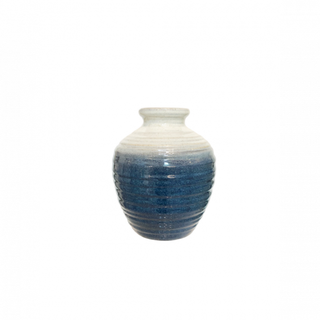 VASO MARINE LISO CERÂMICA BRANCO E AZUL TAM P