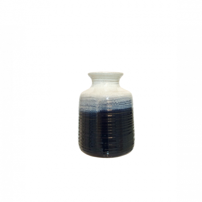 VASO MARINE LISO CERÂMICA BRANCO E AZUL TAM M