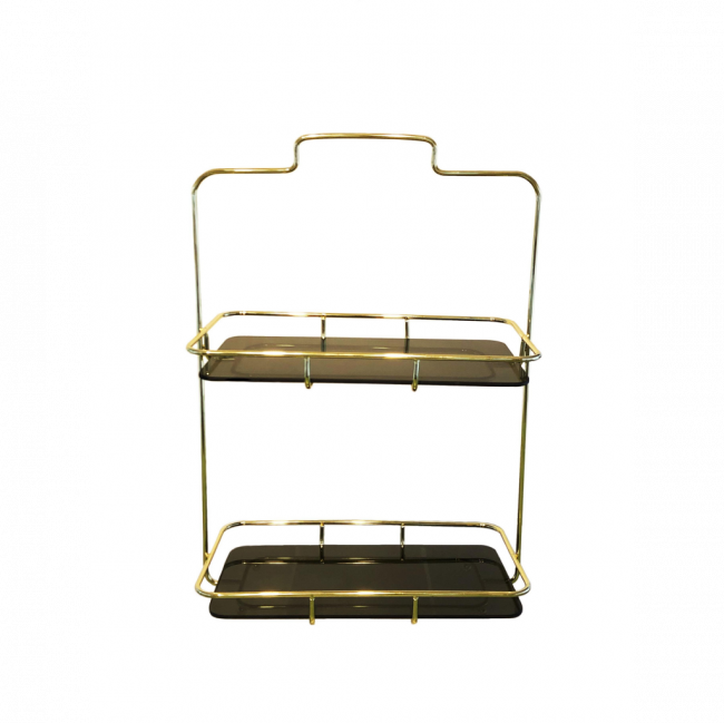PORTA DOCE RETANGULAR 2 ANDARES METAL E VIDRO DOURADO (C 33 CM | L 18 CM | A 46 CM)