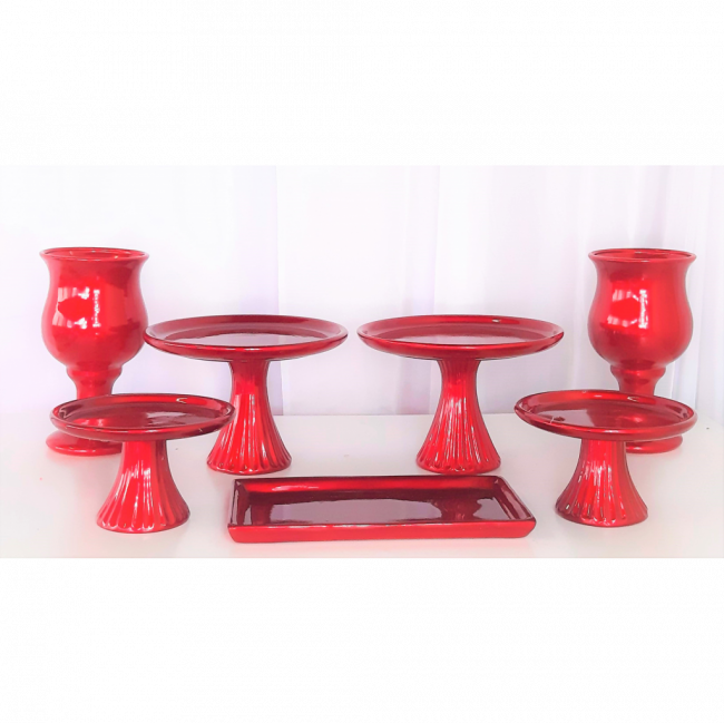 kit suporte vermelho cintilante de porcelana