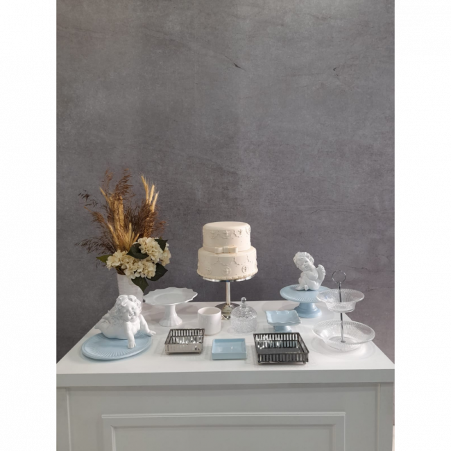 Decoração batizado - Branco e azul blue box