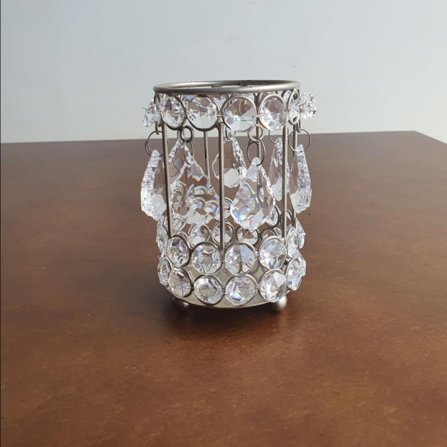 Mini Castiçal Cristal Alto Prata