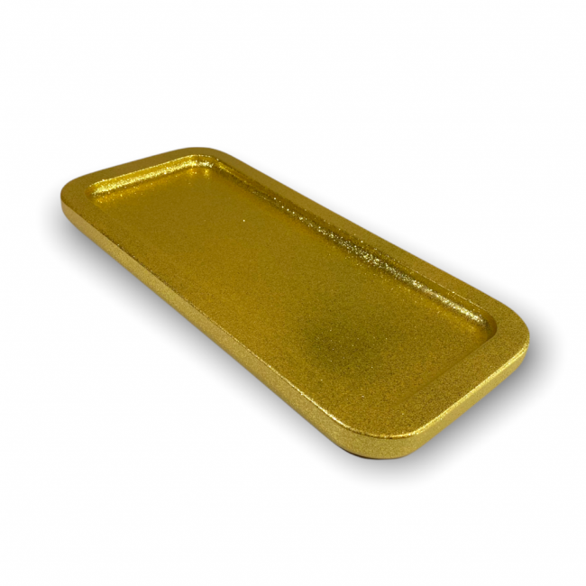 Bandeja Madeira Laca  DOURADO GLITTER SLIM - 30.0 X 14.0 cm