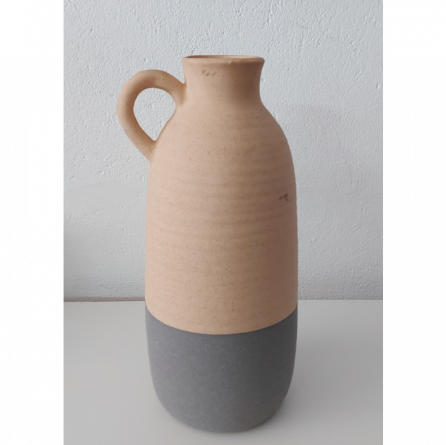 VASO NATURE ALTO AREIA E CINZA CERÂMICA COM ALÇA 32cm