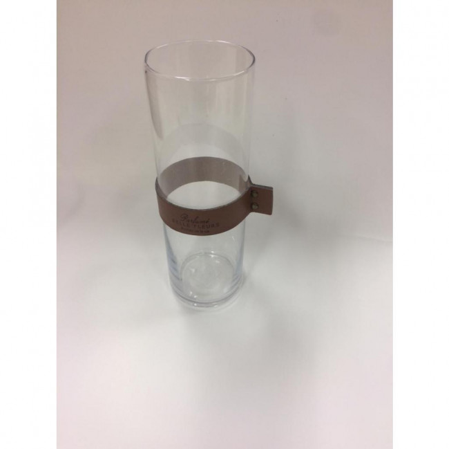 VASO VIDRO COM FAIXA EM COURO M (9D X 27A)